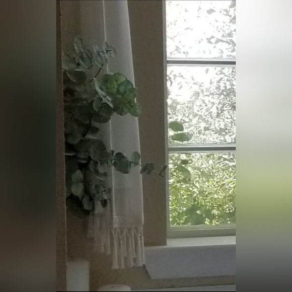 Vintage Curtain Scarf Cream Sheer Material Beads and Fringe - Picture 4 of 6